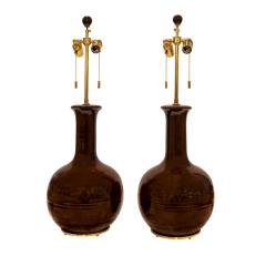 Pair of Exquisite Artisan Porcelain Lamps with Polished Brass Hardware 1960s - 3337185