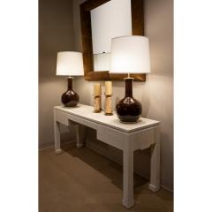 Pair of Exquisite Artisan Porcelain Lamps with Polished Brass Hardware 1960s - 3337188