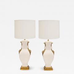 Pair of Extraordinary Large French Porcelain Lamps with Gold Accents 1960s - 2980296