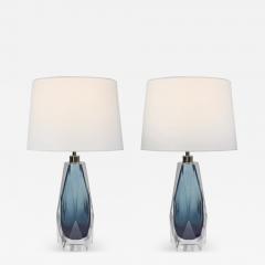 Pair of Faceted Gray Blue Murano Glass Table Lamps Medium - 4592448