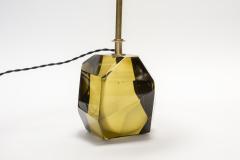 Pair of Faceted Smoked Glass with Brass Setting Table Lamps - 1066207