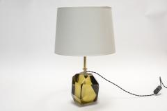 Pair of Faceted Smoked Glass with Brass Setting Table Lamps - 1066210