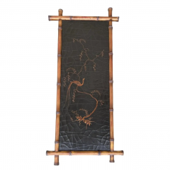 Pair of Faux Bamboo Hand Painted Black Gold Chinoiserie Panels - 4059496