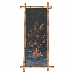 Pair of Faux Bamboo Hand Painted Black Gold Chinoiserie Panels - 4059501