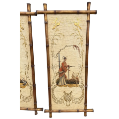 Pair of Faux Bamboo Hand Painted Chinoiserie Panels - 4059527