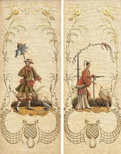 Pair of Faux Bamboo Hand Painted Chinoiserie Panels - 4060943