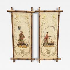 Pair of Faux Bamboo Hand Painted Chinoiserie Panels - 4060944