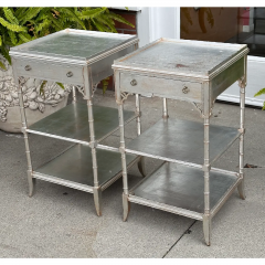 Pair of Faux Bamboo Hollywood Regency Silver End Table Nightstands - 3511148