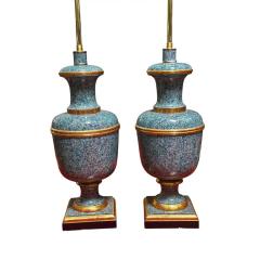 Pair of Faux Blue Marble Giltwood Designer Lamps - 4157668