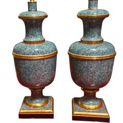 Pair of Faux Blue Marble Giltwood Designer Lamps - 4157669