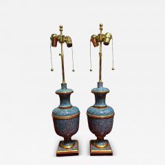 Pair of Faux Blue Marble Giltwood Designer Lamps - 4160593