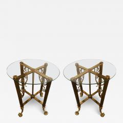 Pair of Fine Bronze Based End Tables with Glass Tops - 3018398
