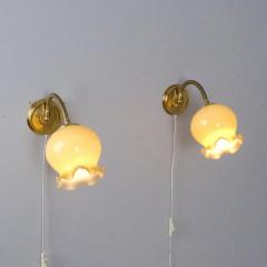 Pair of Finnish Design Wall Lamps Brass and Adjustable Glass Flower Bud Shades - 4366827