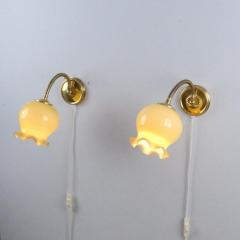 Pair of Finnish Design Wall Lamps Brass and Adjustable Glass Flower Bud Shades - 4366828