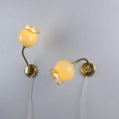 Pair of Finnish Design Wall Lamps Brass and Adjustable Glass Flower Bud Shades - 4366830