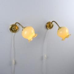 Pair of Finnish Design Wall Lamps Brass and Adjustable Glass Flower Bud Shades - 4366831