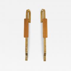 Pair of Finnish Mid Century Design Door Pulls in Brass Wood 1950s - 4688824