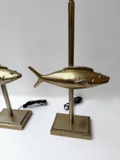 Pair of Fish Lamps Gilt Metal France 1990s - 4483208