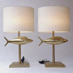 Pair of Fish Lamps Gilt Metal France 1990s - 4483210