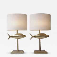 Pair of Fish Lamps Gilt Metal France 1990s - 4483854