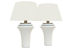 Pair of Flared White Porcelain Table Lamps with Blue Banded Neck - 4022586