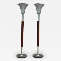 Pair of Floor Lamps in Hardwood Crystal Metal Unknown 1940s - 3334186