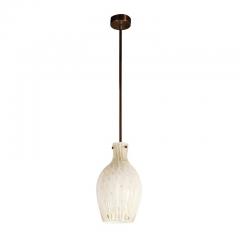 Pair of Fluted Urn Form Murano White Glass Pendants with Antiqued Brass Fittings - 3109080