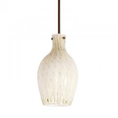 Pair of Fluted Urn Form Murano White Glass Pendants with Antiqued Brass Fittings - 3109103