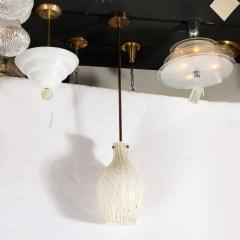 Pair of Fluted Urn Form Murano White Glass Pendants with Antiqued Brass Fittings - 3109112