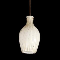 Pair of Fluted Urn Form Murano White Glass Pendants with Antiqued Brass Fittings - 3109119