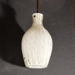 Pair of Fluted Urn Form Murano White Glass Pendants with Antiqued Brass Fittings - 3109131