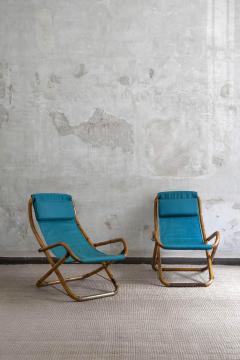 Pair of Foldable Reclining Armchairs In Curved Bamboo Italy 1970s - 4215058