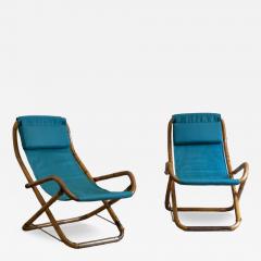 Pair of Foldable Reclining Armchairs In Curved Bamboo Italy 1970s - 4231097