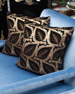 Pair of Fortuny Black and Gold Silk Velvet Pillows - 3076639