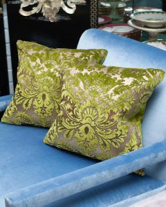 Pair of Fortuny Chartreuse Green and Gold Silk Velvet Pillows - 3076612