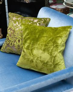 Pair of Fortuny Chartreuse Green and Gold Silk Velvet Pillows - 3076613