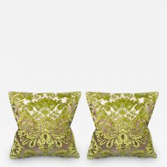 Pair of Fortuny Chartreuse Green and Gold Silk Velvet Pillows - 3078375