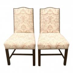 Pair of Fortuny Upholstered Antique Chinese Chippendale Designer Chairs - 1654321