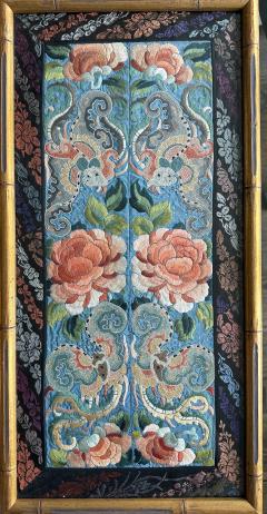Pair of Framed Fine Chinese Antique Embroidery Panels with Forbidden Knots - 3480102