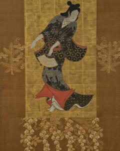 Pair of Framed Single Panels Hikone Ukiyo e Style Dancers - 4713096