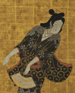 Pair of Framed Single Panels Hikone Ukiyo e Style Dancers - 4713097