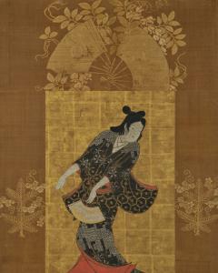 Pair of Framed Single Panels Hikone Ukiyo e Style Dancers - 4713104
