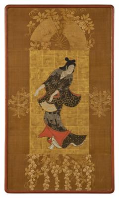Pair of Framed Single Panels Hikone Ukiyo e Style Dancers - 4713106