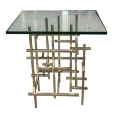 Pair of Fran Taubman Style Modern Silvered Metal Side Tables - 4150522
