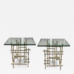 Pair of Fran Taubman Style Modern Silvered Metal Side Tables - 4151880