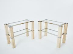 Pair of Fran ois Catroux chrome and travertine console tables 1973 - 3417448