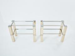 Pair of Fran ois Catroux chrome and travertine console tables 1973 - 3417452