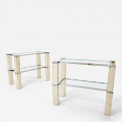 Pair of Fran ois Catroux chrome and travertine console tables 1973 - 3419557