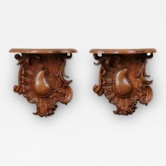 Pair of French 1760s Louis XV Period Walnut Wall Brackets with Rocailles Motifs - 3479193