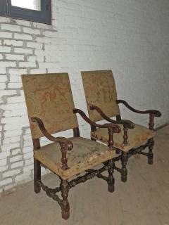 Pair of French 17th Century Louis XIV Walnut Armchairs